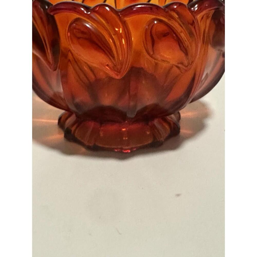Indiana Tiara Ruby Cadmium Amberina UV Glow Glass Leaf Pattern Heavy Bowl MCM - Picture 4 of 8